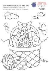 Harbs Collective Easter Trail 2024 colouring sheet: an Easter basket of patterned eggs to decorate