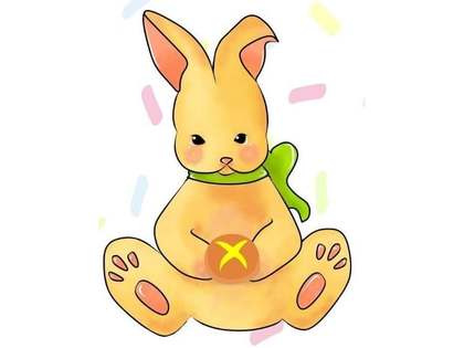 Brampton Bunny holding a hot cross bun, from the Harbs Collective Easter Trail 2025 poster