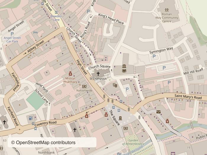 Street map around Church Square, Market Harborough LE16 7NB, with stop 9 marked. Opens Google Maps.