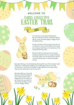 Harbs Collective Easter Trail 2022 leaflet page with the Brampton Bunny story